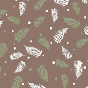 Fern Forest Soft Cocoa Brown Tropical Tossed Ferns Medium Scale Wallpaper Home Decor Fabric
