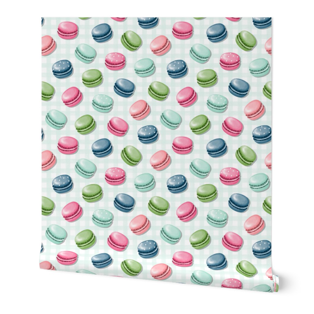 (S) Sweet Macaron Treats Multi Color in Teal Plaid Background