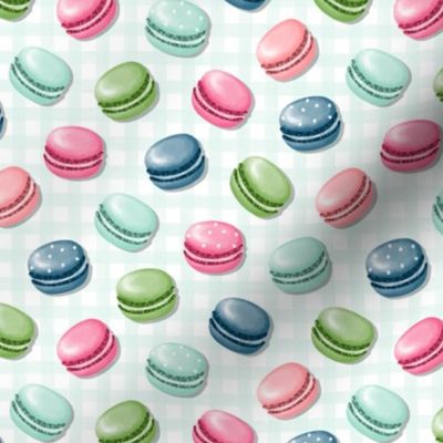 (S) Sweet Macaron Treats Multi Color in Teal Plaid Background