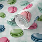 (S) Sweet Macaron Treats Multi Color in Teal Plaid Background