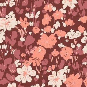 Winnie ditsy floral Mocha Peach Burgundy LARGE Scale