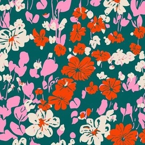 Winnie ditsy floral Preppy green pink red LARGE Scale