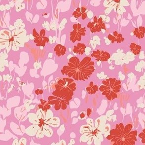 Winnie ditsy floral Very pink and red LARGE Scale