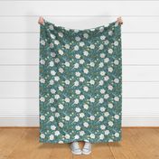 BellaRosa - Vintage White Rose Floral Teal Regular