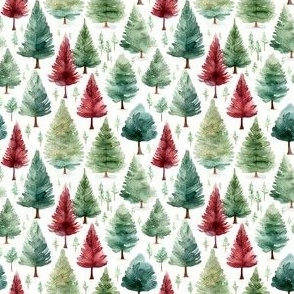 Green & Red Watercolor Christmas Trees - small 
