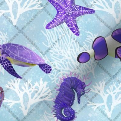 Tropical Ocean Life in blue and purple (medium)