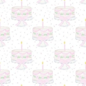 Grandmillennial pink cake with candle and sprinkles