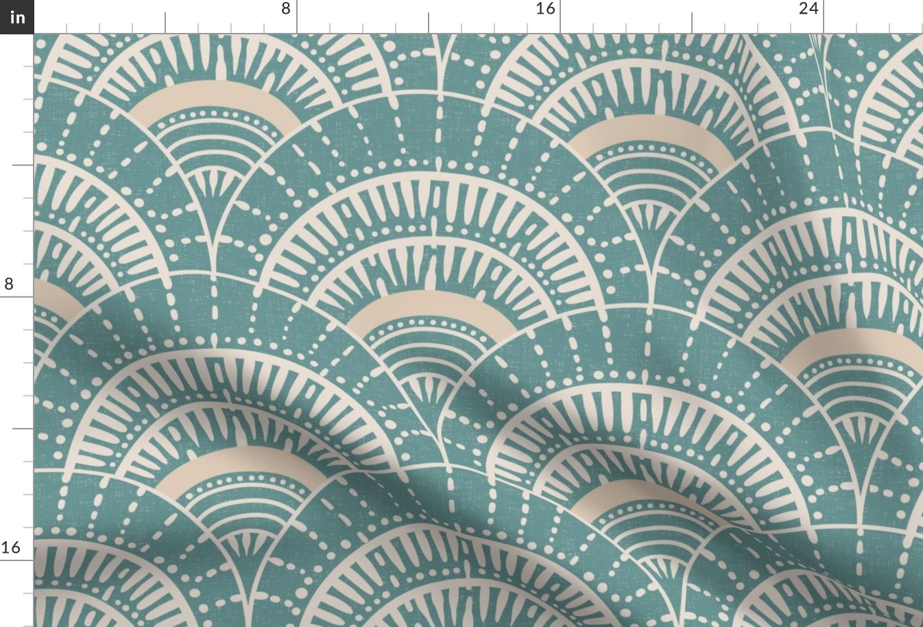 Beach scallop, fan - white coffee on opal shadow, teal - coordinate for A trip to the beach - large