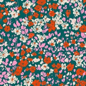 Winnie ditsy floral Preppy green pink red SMALL scale