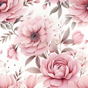 Soft Pink Floral on White - medium