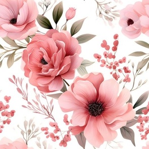 Pink Boho Flowers on White - medium
