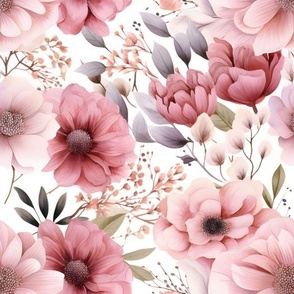 Dusty Pink Boho Floral on White - medium