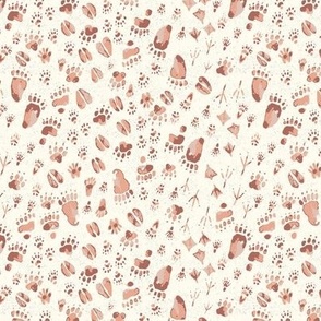 Wildlife Wanderings in Sienna (Medium Scale) 240103B / Vintage western woodland forest animals and bird tracks and footprints