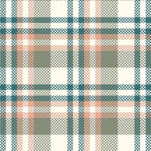 Glacier Tartan in Sienna (Medium Scale) 240104A / Light pink-peach, vintage western teal and green plaid tartan