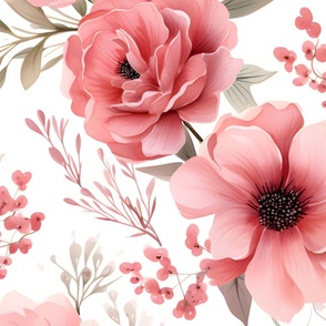 Pink Boho Flowers on White - large