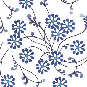 Blue flowers on white 