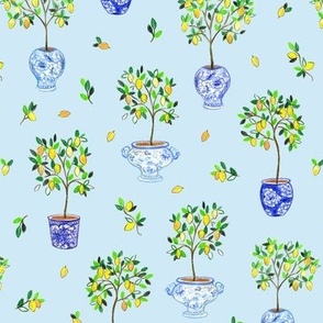 Lemon Trees in Porcelain blue small