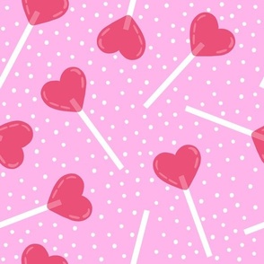 Heart Lollipops on pink with polka dots