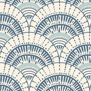 Beach scallop, fan - admiral blue on ivory - coordinate for A trip to the beach - large