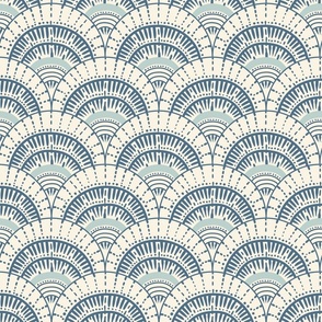 Beach scallop, fan - admiral blue on ivory - coordinate for A trip to the beach - medium