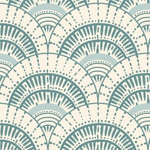 Beach scallop, fan - opal shadow, teal on ivory - coordinate for A trip to the beach - large