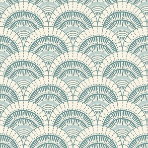 Beach scallop, fan - opal shadow, teal on ivory - coordinate for A trip to the beach - medium
