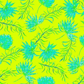 Neon Tropical Summer Fan Palms in Cyber Lime Aqua Blue L by Jac Slade
