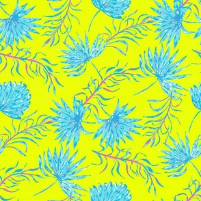 Neon Tropical Summer Fan Palms in Cyber Lime Blue Pink by Jac Slade