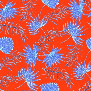 Neon Tropical Summer Fan Palms in Red blue by Jac Slade