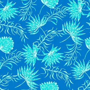 Neon Tropical Summer Fan Palms in Blues by Jac Slade