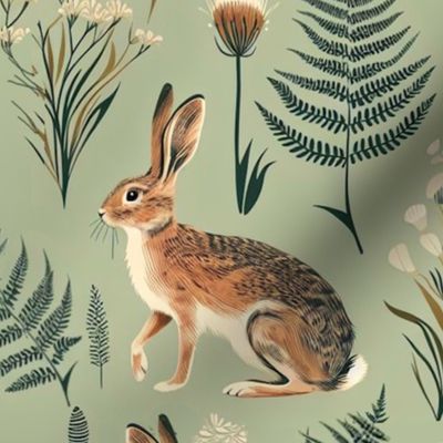 Woodland Rabbits Forest Green