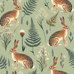 Woodland Rabbits Forest Green