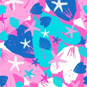 Neon Tropical Summer Star fish in Bright Pink Blue by Jac Slade