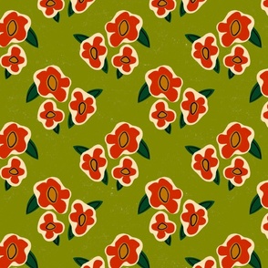 Retro Floral Pattern  - Green
