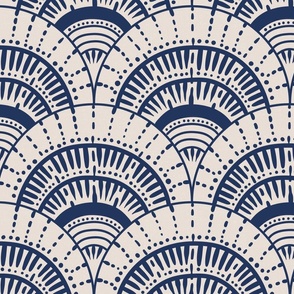 Beach scallop, fan - classic navy on white coffee - coordinate for A trip to the beach - large