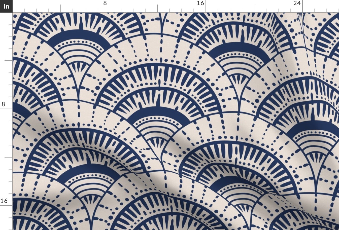 Beach scallop, fan - classic navy on white coffee - coordinate for A trip to the beach - large