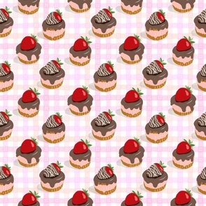 treat yourself yummy chocolate strawberries cupcake sweet strawberry dessert mini cheesecake pink gingham tablecloth kitchen wallpaper accessories