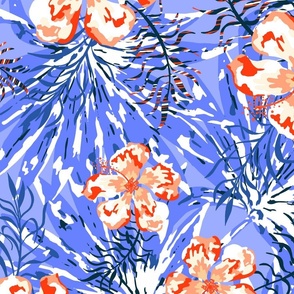 Neon Tropical Hibiscus in  Blue Coral by Jac Slade