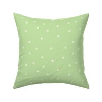 White Flower Dots, Sm Tossed Dot Floral Pattern, White and Yellow Flowers, Mint Green Background