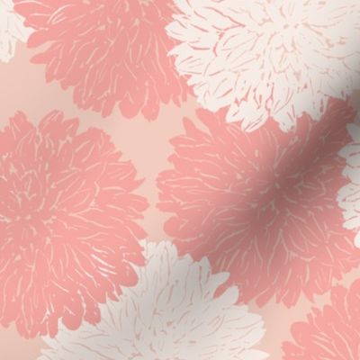 (M) Fluffy Dinnerplate Dahlia | Round Textured Flowers in Coral Peach White | Medium Scale