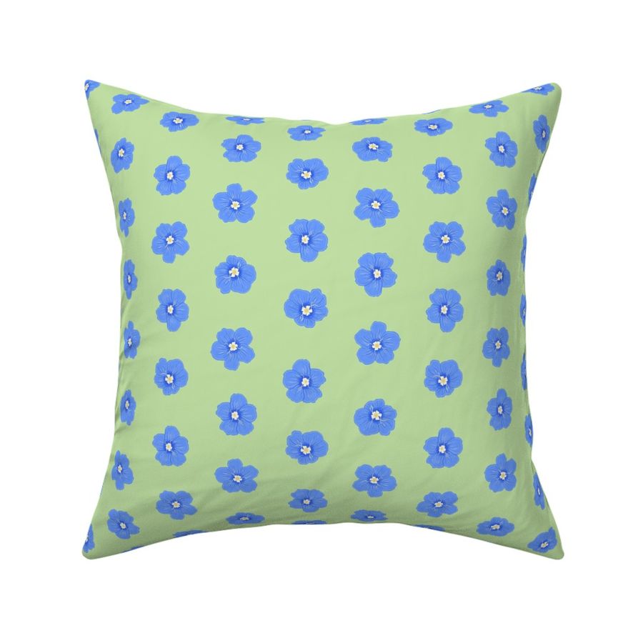 Blue Daze Flowers, Sm Half-Drop Floral Pattern, Cornflower Blue Flowers, (Mint Green Background