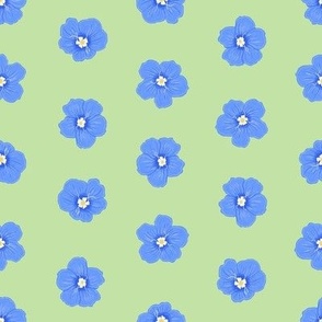 Blue Daze Flowers, Sm Half-Drop Floral Pattern, Cornflower Blue Flowers, (Mint Green Background