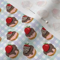 treat yourself yummy chocolate strawberries small cupcake sweet strawberry dessert mini cheesecake blue gingham tablecloth g kitchen wallpaper accessories