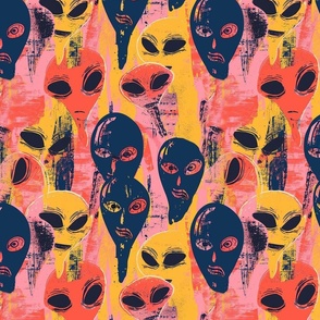 Alien Faces in Coral| Medium Repeat