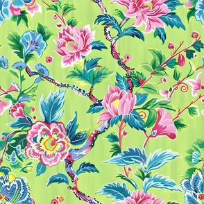 Chinoiserie flowers in pink and green