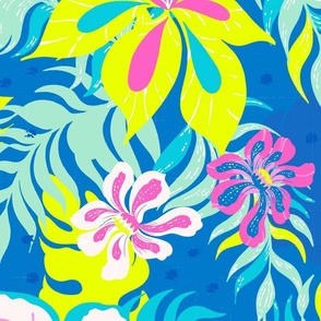 Neon Tropical Summer Paradise Flowers in Bright Pink Blue Lime by Jac Slade