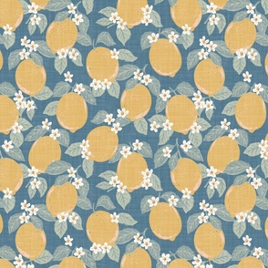 Lemons and Leaves - Navy Blue - L - (Al Fresco)