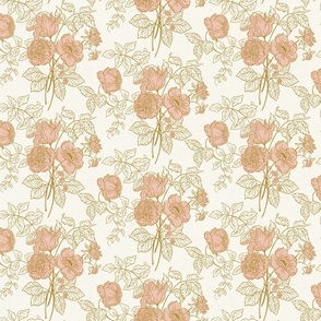Floral Bouquet Block Print - Cream, Pink - L - (Mi Amore)