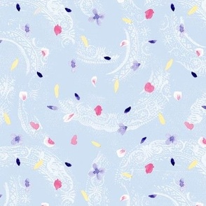 Assorted Flower Sprinkle Dots on Pale Blue Texture