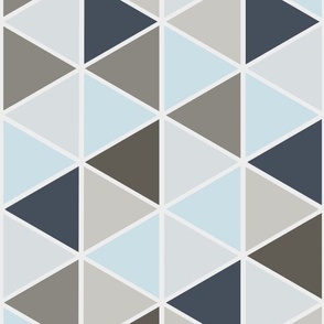 Medium Geometric Triangles, Blue and TaupeTones
